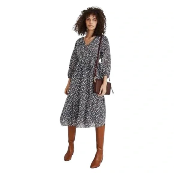 Madewell Tie-Waist Midi Dress in Harvest Vine Deep Navy Floral V- Size Small - Picture 16 of 16